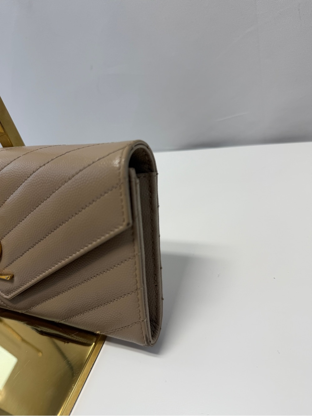 Yves Saint Laurent Taupe Quilted Leather Envelope Clutch - Picture 3 of 12